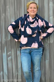 Preview: 1,00 m Viskose Druck Big Potato Dunkelblau/Hellrosa by Käselotti von Swafing